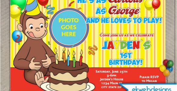 Curious George Photo Birthday Invitations Curious George Birthday Invitations Custom Photo Invite