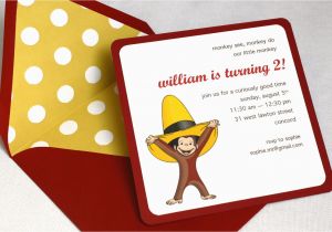 Curious George Photo Birthday Invitations Curious George Birthday Party Invitation Square Envelope and