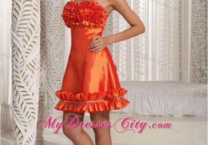 Custom Made Birthday Dresses orange Red Ruffles Taffeta Custom Made Party Dress