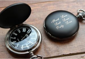 Customised Birthday Gifts for Him Personalized Pocket Watch Black Matte Black and White