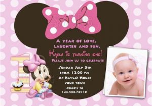 Customized First Birthday Invitations Baby Minnie Mouse 1st Birthday Custom Photo Birthday Party