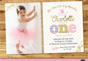 Cute First Birthday Invitation Wording Tutu Cute 1st Birthday Pink and Gold Personalised