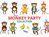 Dancing Birthday Cards with Faces Happy Cartoon Vector Monkey Dancing Party Birthday Stock