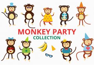 Dancing Birthday Cards with Faces Happy Cartoon Vector Monkey Dancing Party Birthday Stock