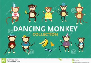 Dancing Birthday Cards with Faces Happy Cartoon Vector Monkey Dancing Party Birthday Stock