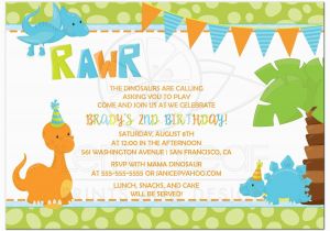 Dinosaur Birthday Invitation Wording Birthday Party Invitation Boy Dinosaur In orange Blue