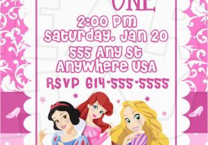 Disney Princess 1st Birthday Invitations Disney Princess 1st Birthday Custom Digital Invitation