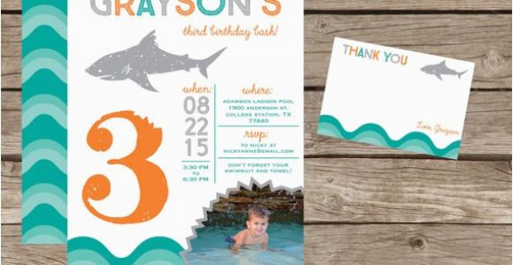 Diy Birthday Invitation Kits Diy Printable Shark Birthday Invitation Kit Invite and Thank