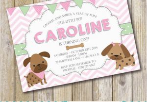 Dog themed Birthday Invitations Puppy Dog themed Birthday Party Invitation Girl Puppy