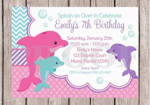 Dolphin Birthday Invitations Printable Printable Pink Dolphin Birthday Party Invitation Pink and