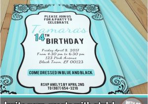 Double Sided Birthday Invitations Blue and Black Flowers Birthday Invitations Teenager