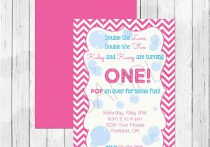 Double Sided Birthday Invitations Double Bubble themed Pink and Blue Personalized Twin 1st