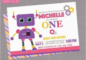 Double Sided Birthday Invitations Girl Robot Birthday Invitation Girl Science First Birthday