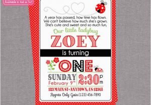 Double Sided Birthday Invitations Ladybug Birthday Invitation 1st Birthday Typographic