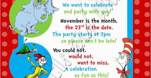 Dr Seuss 1st Birthday Party Invitations Custom Personalized Dr Seuss Inspired 1st 2nd or 3rd