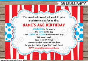 Dr Seuss Birthday Invite Dr Seuss Party Invitations Birthday Party Template