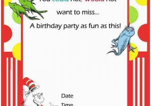 Dr Seuss Birthday Invite Free Printable Dr Seuss First Birthday Invitations