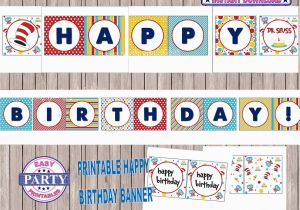 Dr Seuss Happy Birthday Banner Dr Seuss Birthday Banner Sale Instant Download Printable