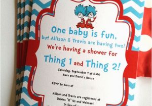 Dr Seuss Twin Birthday Invitations Dr Seuss Thing 1 and 2 Twins Birthday Party or Baby Shower