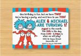 Dr Seuss Twin Birthday Invitations Dr Seuss Thing 1 and Thing 2 Invitation by Littleforests