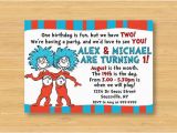 Dr Seuss Twin Birthday Invitations Dr Seuss Thing 1 and Thing 2 Invitation by Littleforests