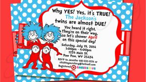 Dr Seuss Twin Birthday Invitations Dr Seuss Thing 1 Thing 2 Twin Invitation Baby by