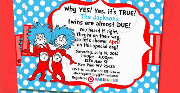 Dr Seuss Twin Birthday Invitations Dr Seuss Thing 1 Thing 2 Twin Invitation Baby by