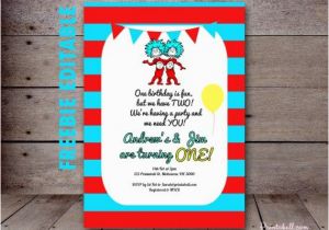 Dr Seuss Twin Birthday Invitations Free Editable Dr Seuss Thing 1 Thing 2 Invitation Twins