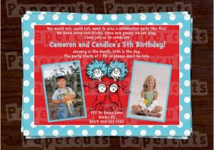 Dr Seuss Twin Birthday Invitations Personalized Dr Seuss Thing 1 and Thing 2 Twins Happy