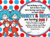 Dr Seuss Twin Birthday Invitations Thing 1 and Thing 2 Quotes Quotesgram