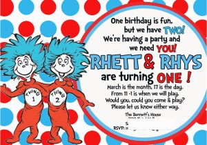 Dr Seuss Twin Birthday Invitations Thing 1 and Thing 2 Quotes Quotesgram
