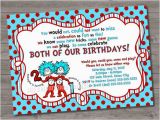 Dr Seuss Twin Birthday Invitations Thing 1 Thing 2 Birthday Invitation Dr Seuss Birthday