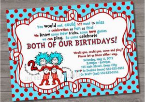Dr Seuss Twin Birthday Invitations Thing 1 Thing 2 Birthday Invitation Dr Seuss Birthday