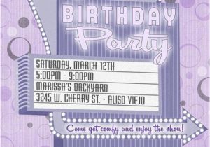 Drive In Movie Birthday Party Invitations Movie Party Invitation Retro Drive In Marquee Purple Pink