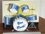 Drummer Birthday Card Pop Up Blue Drum Set Birthday Card You Rock