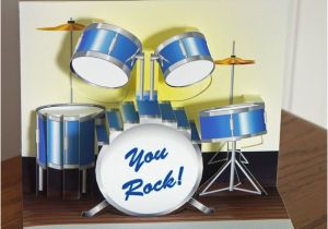 Drummer Birthday Card Pop Up Blue Drum Set Birthday Card You Rock
