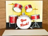 Drummer Birthday Cards Pop Up Red Drum Set Birthday Card You Rock