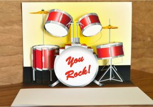Drummer Birthday Cards Pop Up Red Drum Set Birthday Card You Rock