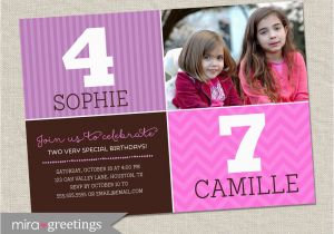 Dual Birthday Invitations Double Birthday Party Invitation Sisters Joint Party Invite