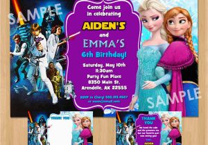 Dual Birthday Party Invitations Double Birthday Party Invitation Star Wars and Frozen Boy