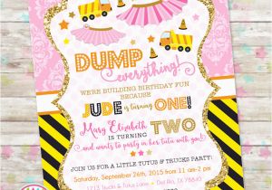 Dual Birthday Party Invitations Dump Truck and Tutu Invitation Trucks and Tutus Double