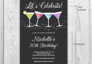 Editable 30th Birthday Invitations 30th Birthday Invitation 40th Birthday Invitation Cocktail