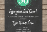 Editable 30th Birthday Invitations 30th Birthday Invitation Template Chalkboard Green Glitter