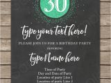 Editable 30th Birthday Invitations 30th Birthday Invitation Template Chalkboard Green Glitter