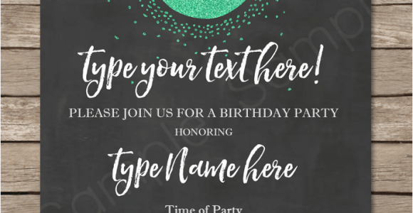 Editable 30th Birthday Invitations 30th Birthday Invitation Template Chalkboard Green Glitter