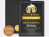 Editable 30th Birthday Invitations Instant Download Editable Cheers and Beers Birthday