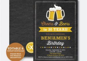 Editable 30th Birthday Invitations Instant Download Editable Cheers and Beers Birthday