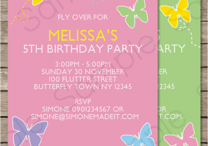 Editable Birthday Invitations Templates Free butterfly Party Invitations Template Birthday Party