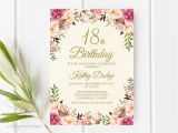 Eighteenth Birthday Invitations 18th Birthday Invitation Floral Cream Birthday Invitation