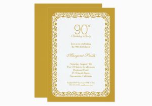 Elegant 90th Birthday Decorations Elegant Lace Golden 90th Birthday Party Invitation Zazzle